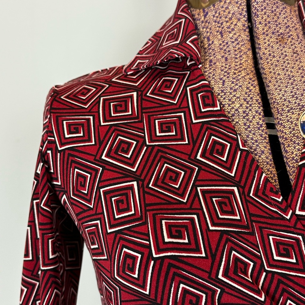 Geometric Red and Black Blazer